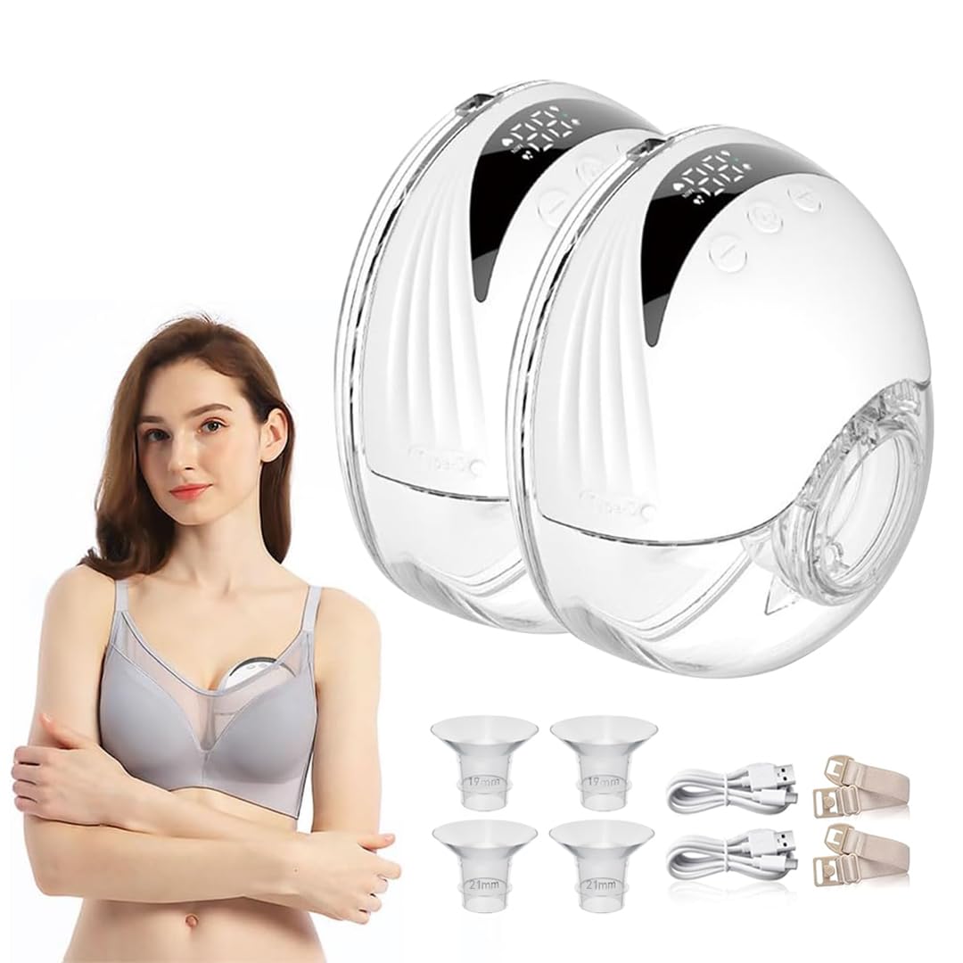 Wearable Breast Pump, 2 Pcs on The go Portable 4 Modes & 12 Suction Levels, BPA Free, Hospital Grade Painless Electric Breastfeeding Pump