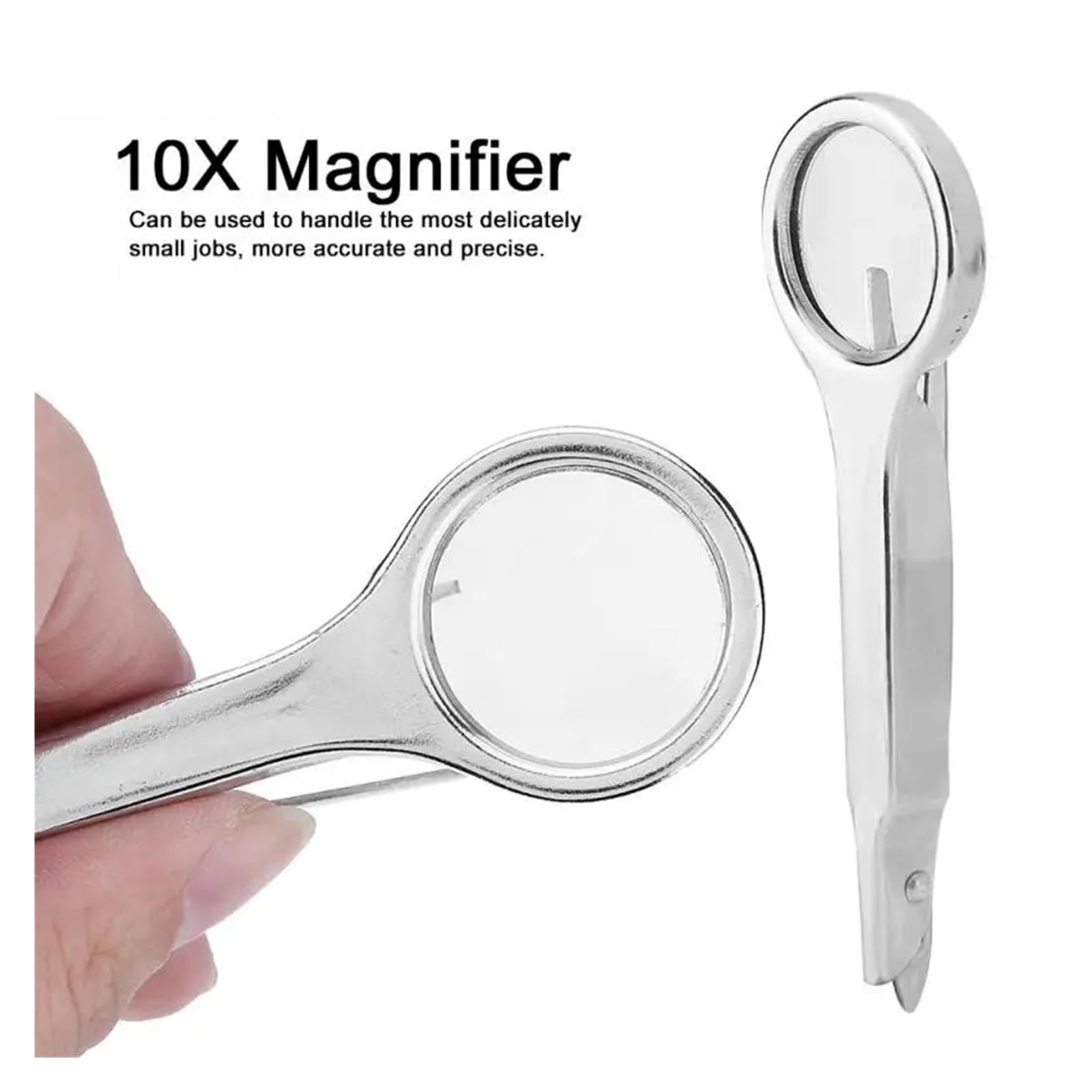 Pinzetta Multifunzione Portatile in Acciaio Inossidabile con Lente d'Ingrandimento 10X