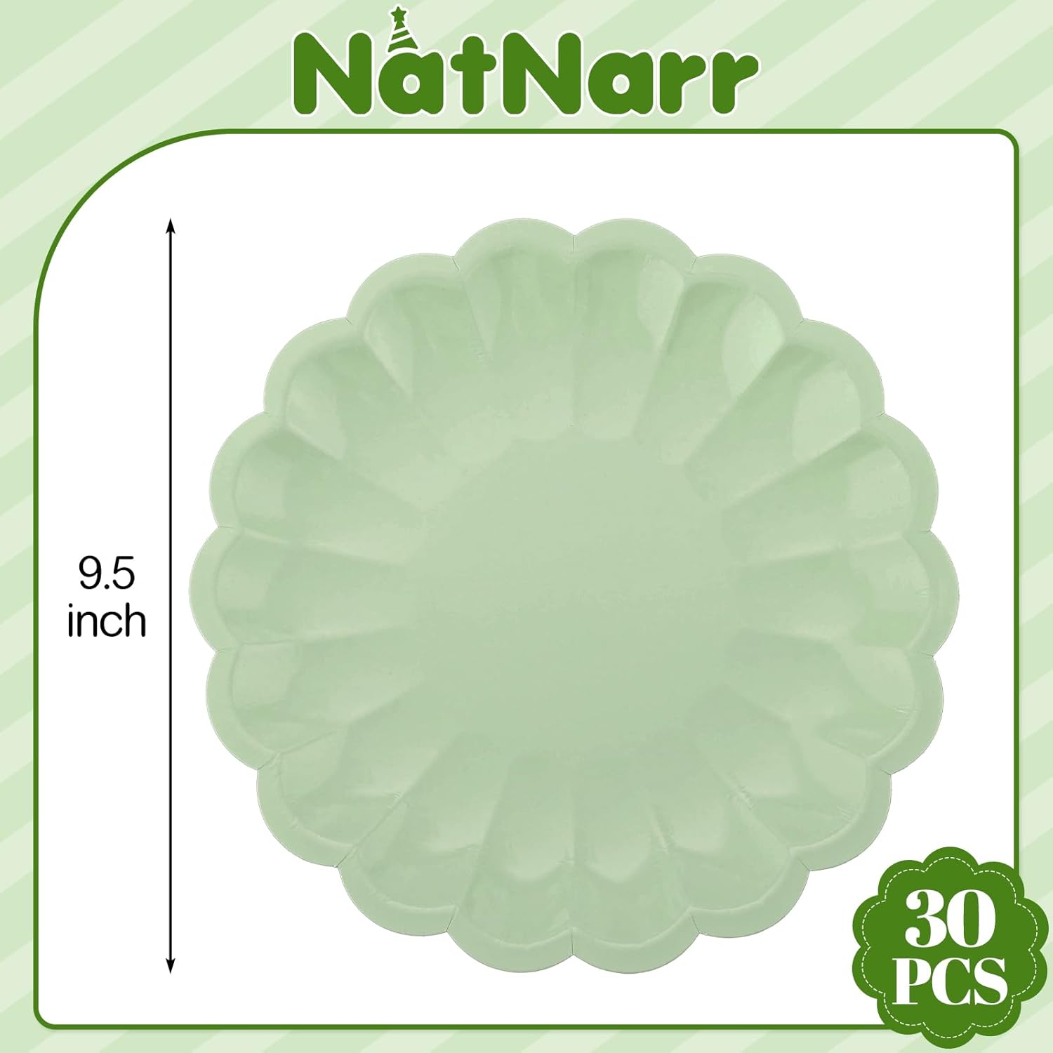30 Pcs Sage Green Scalloped Paper Plates 9.5 In Shell Edge Dinner Paper Plates Disposable Sage Green Scalloped Plate for Wedding Baby Shower Birthday Party - Image 2