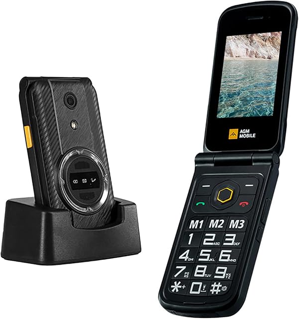 AGM M8 Téléphone de base truqué, 4G Téléphone portable, téléphones mobiles simples, étanche & Prothèse de chute, SOS Clé latérale, Cadran de vitesse, 104dB Orateur, Grandes Polices & Gros boutons, double SIM, FM Radio, lampe de poche