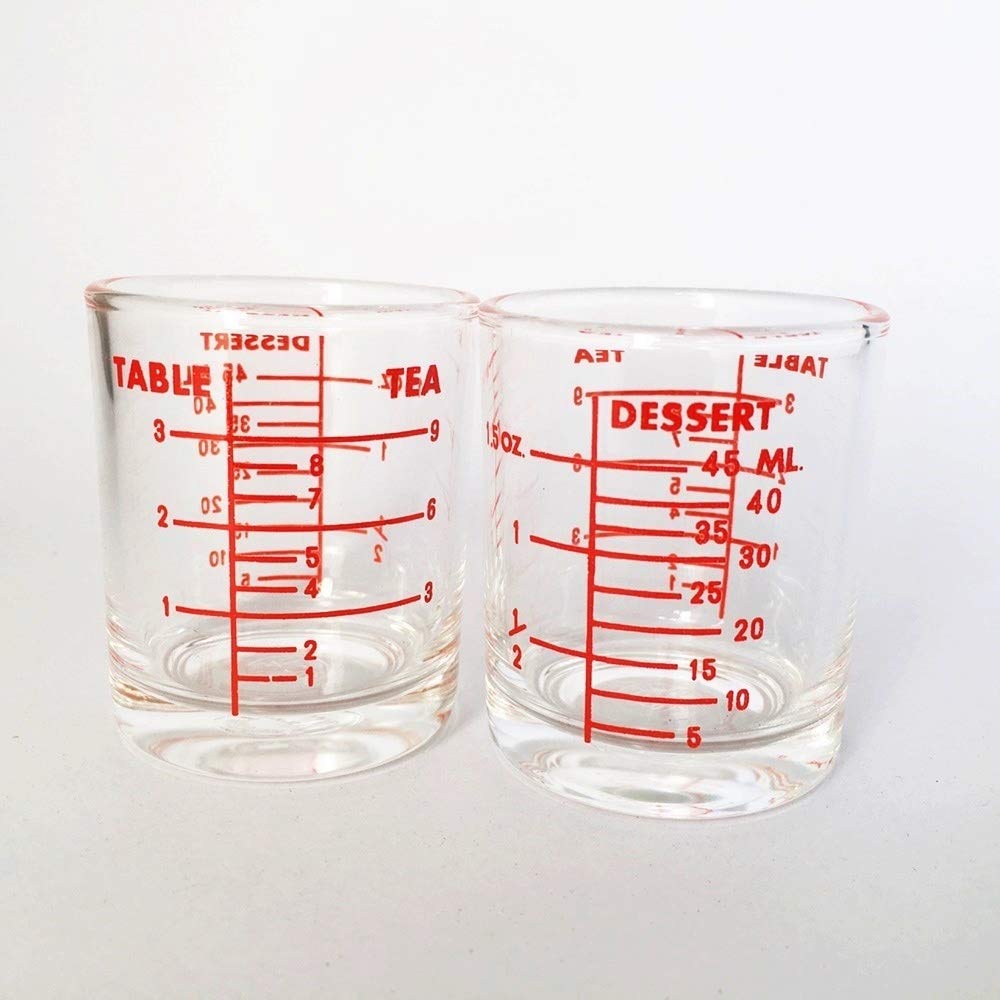 EDEGO 2 Mini Measuring cup glass Thick Walled Glass for Measuring Syrup, Clear Glass, Shot Glass Liquid, Making craft cocktails, 4 measurement markings 1.5 oz, 45 ml, 3 tbsp, 9 tsp
