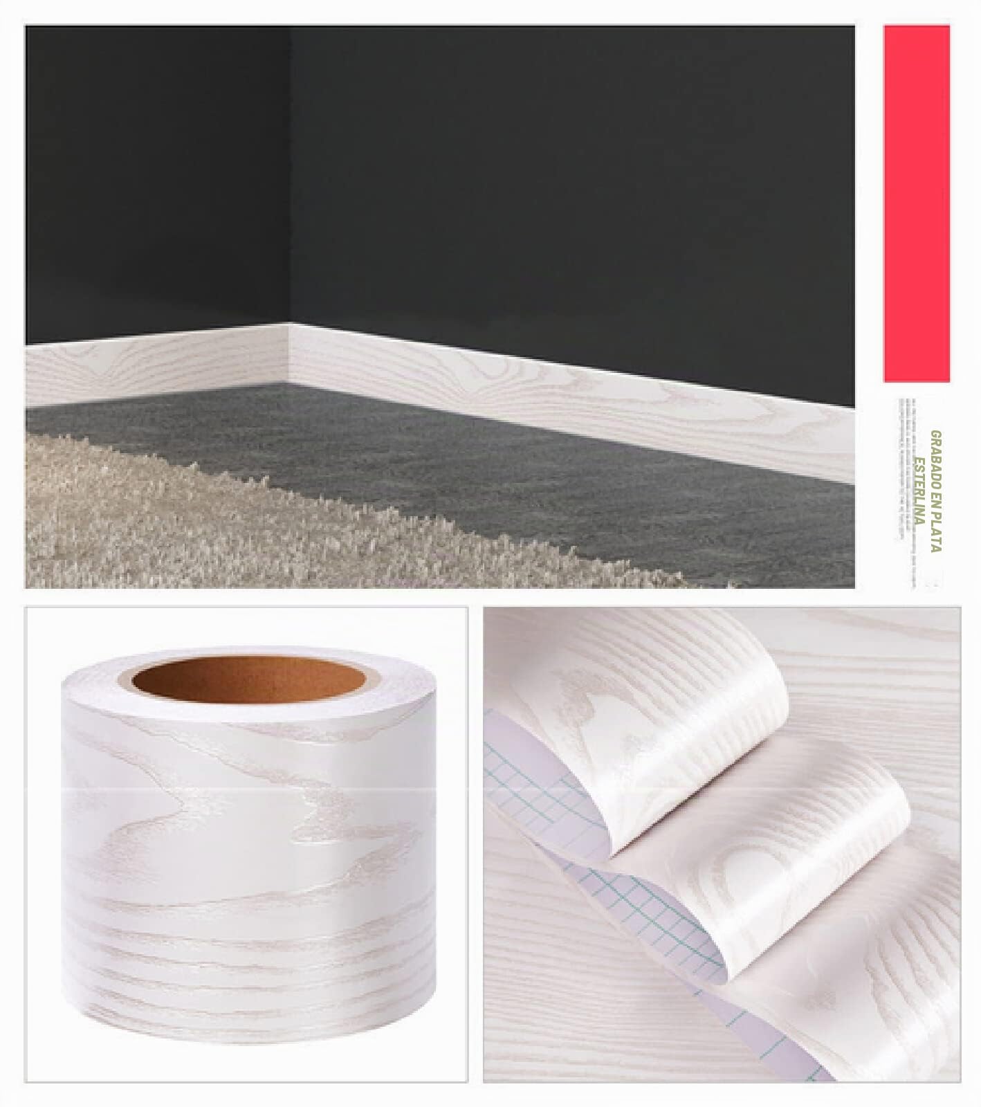 Friso Para Pared Cenefas Adhesivas BañO Cocina de Papel Para Paredes 3d Infantiles Decorativas Adhesivas Pintado Cocina Vinilo Autoadhesivo Impermeable Plata Westwood 12cm X 500cm