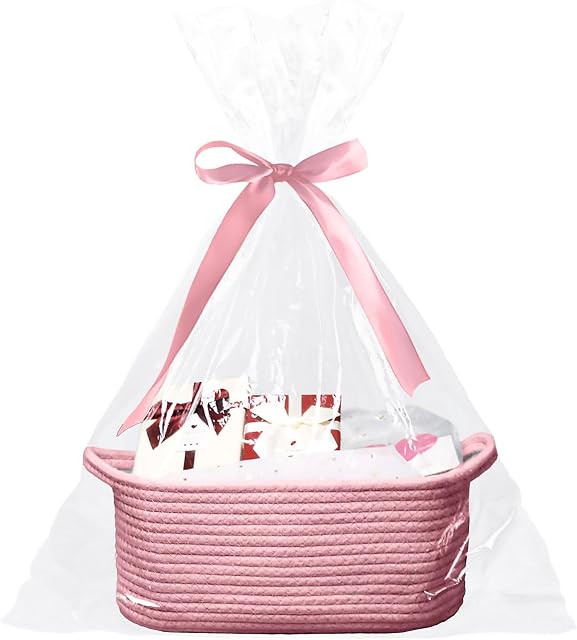 Poschnor Baby Gift Basket with Gift Bags and Ribbons, 12x 8x 5 Inch Basket for Baby and Pet Toys, Small Cotton