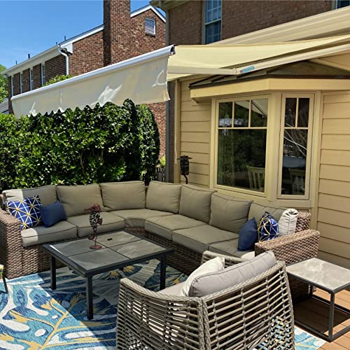 Aleko Automatic Retractable Patio Awning| 20' W X 10' L Motorized Crank Deck Canopy| White Frame, Polyester Water Resistant| Uv Protection Sun Shade| Ivory #TOP5