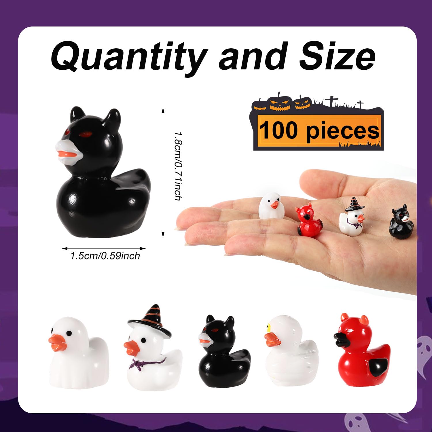 100pcs Mini Resin Ducks, 5 Styles Halloween Tiny Ducks Funny Miniature Resin Small Ducks for Halloween Party Favors Garden Micro Landscape School Crafts Decoration - Image 2