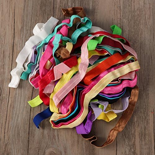 Rosenice 15pcs DIY Springy Stretch Knitting Sewing Elastic Ribbon Foldover Elastic Band for Baby Girl Teen Women Stretch Hair Bands Headbands Hair Bows Assorted 15 Colours 1 Metre