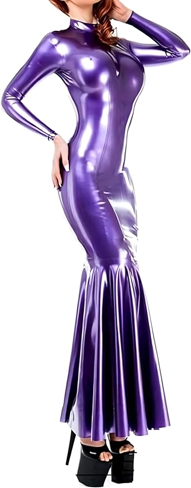 slim fit dress slacks Side Slit Black Latex Dress with Puff Shoulders – Walone LLC