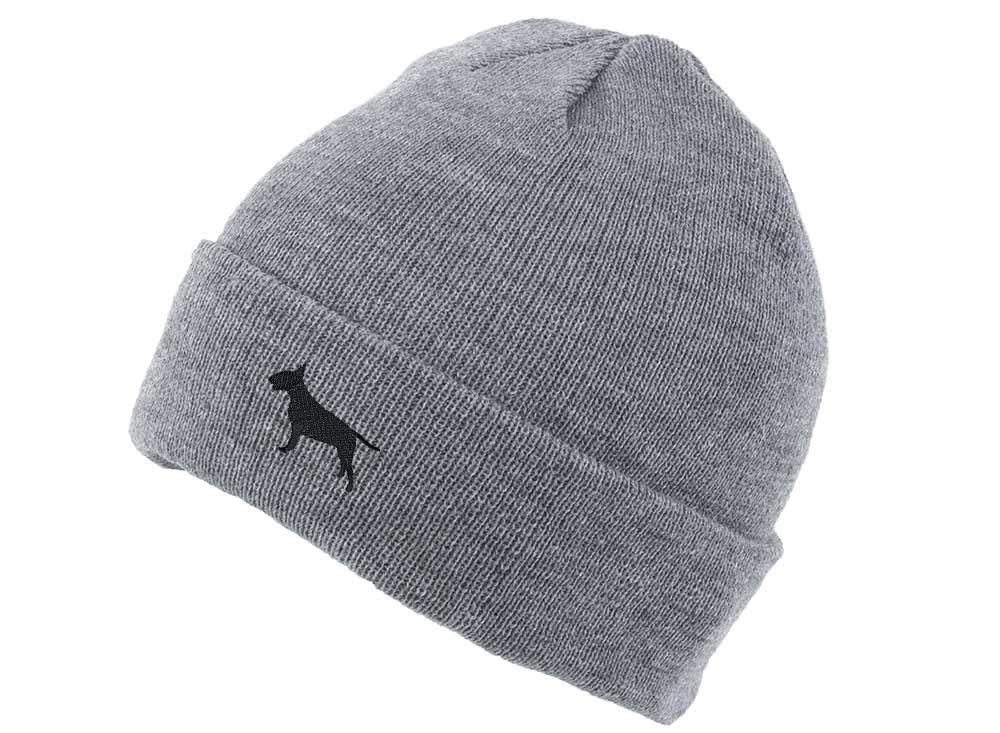 The House Of Dog: Bull Terrier Owner Gift. Classic Cuffed Unisex Beanie Ski Hat with Embroidered Design. Grey