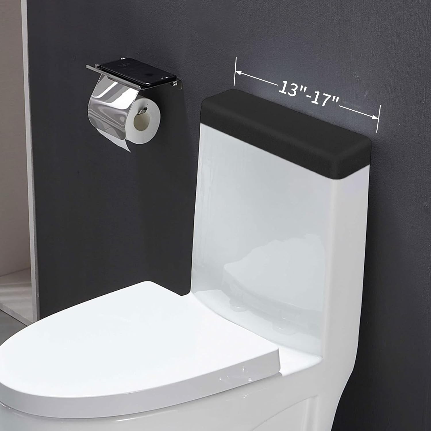 Stretch Velvet Toilet Tank Lid Cover for Bathroom Super Soft Toilet Tank Cover Luxury Velvet Plush, with Elastic Bottom, Machine Wash, Black image 5