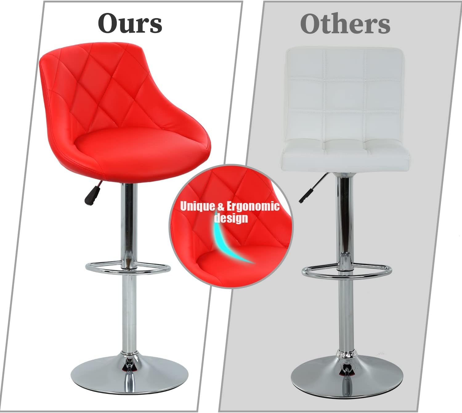 Dkeli Counter Height Bar Stools Set of 4 Leather Adjustable Bar Chairs for Kitchen Living Room Pub Swivel Bar Stool Armrest (Red)
