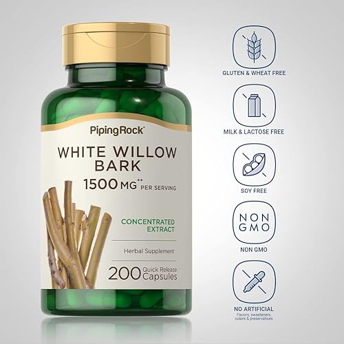 Miniatura 3 de Piping Rock Cápsulas de corteza de sauce blanco de 1500 mg | 200 unidades | Extracto concentrado | Suplemento de hierbas | Sin gluten, sin OMG