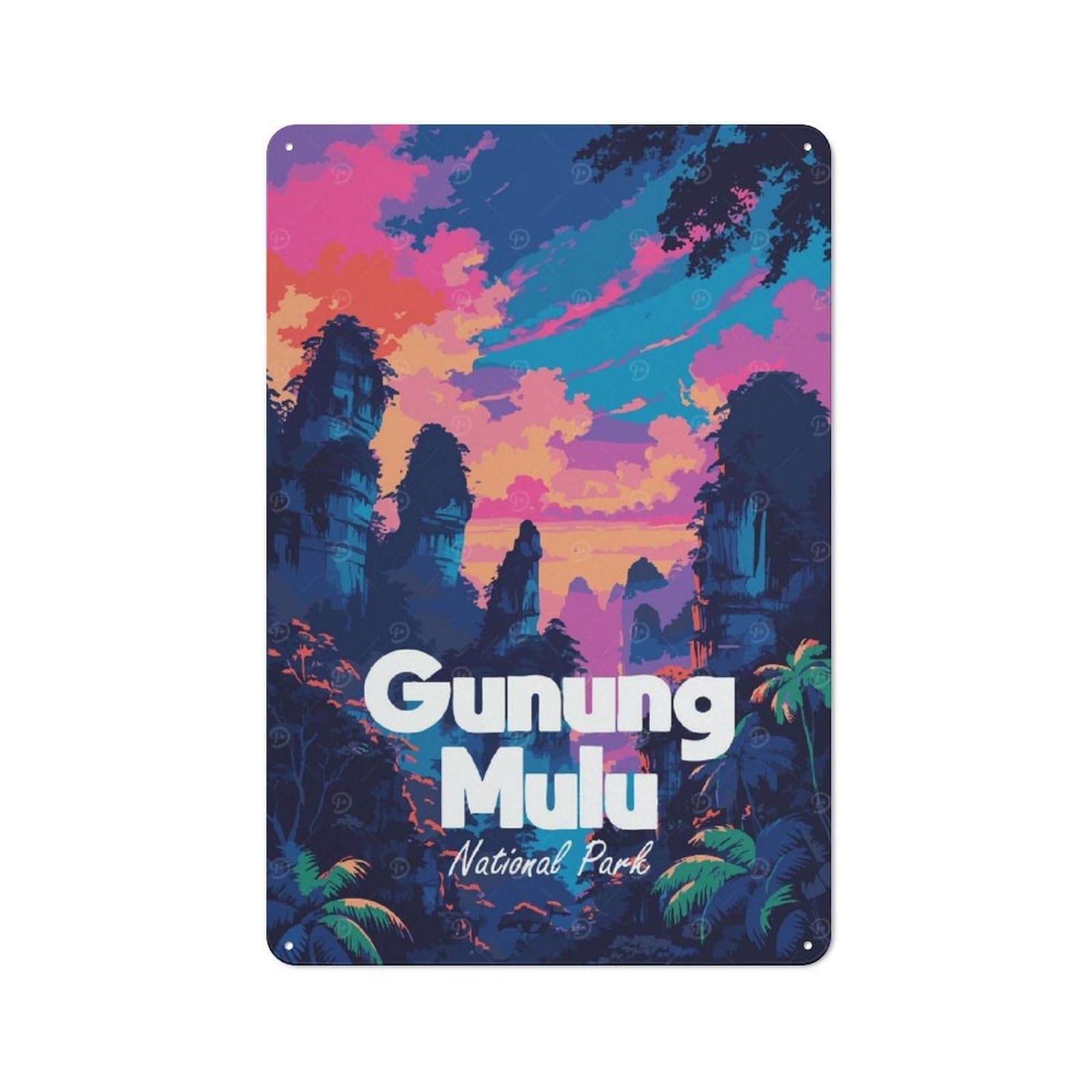 Junmoney Style-10 Metal Sign 30X20cm With Gunung Mulu National Park For Hallway Wall, Retro Decor, Gift For Hallway Decor Lovers During The Christmas Season