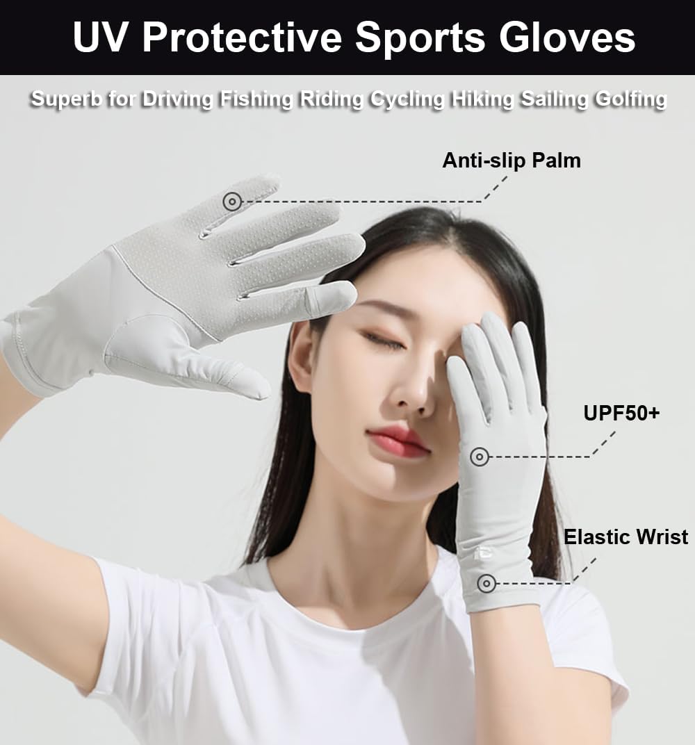 SUJAYU Ultra Thin Full Finger UV Protection Gloves Driving Gloves for Women, Ice Silk UV Gloves Summer Gloves