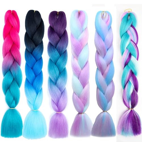 Miniatura 88 de Xiaofeng Extensiones de cabello trenzado para mujer, 3 paquetes de 100g/paquete (3.53 oz/paquete), 24 pulgadas, alta temperatura, ombré, pelo