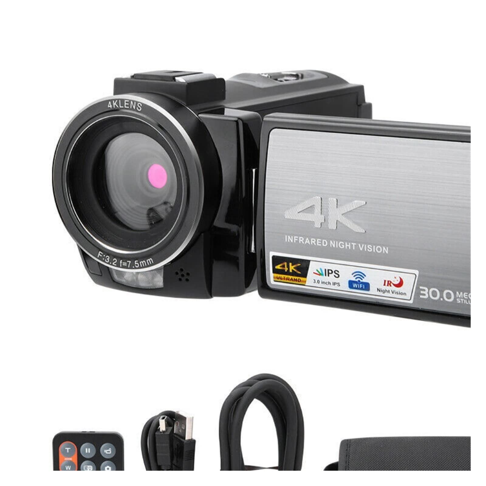 Videokamera, Videokamera 4K Digitaler Camcorder Full HD IR Nachtsicht für Blog Vlog