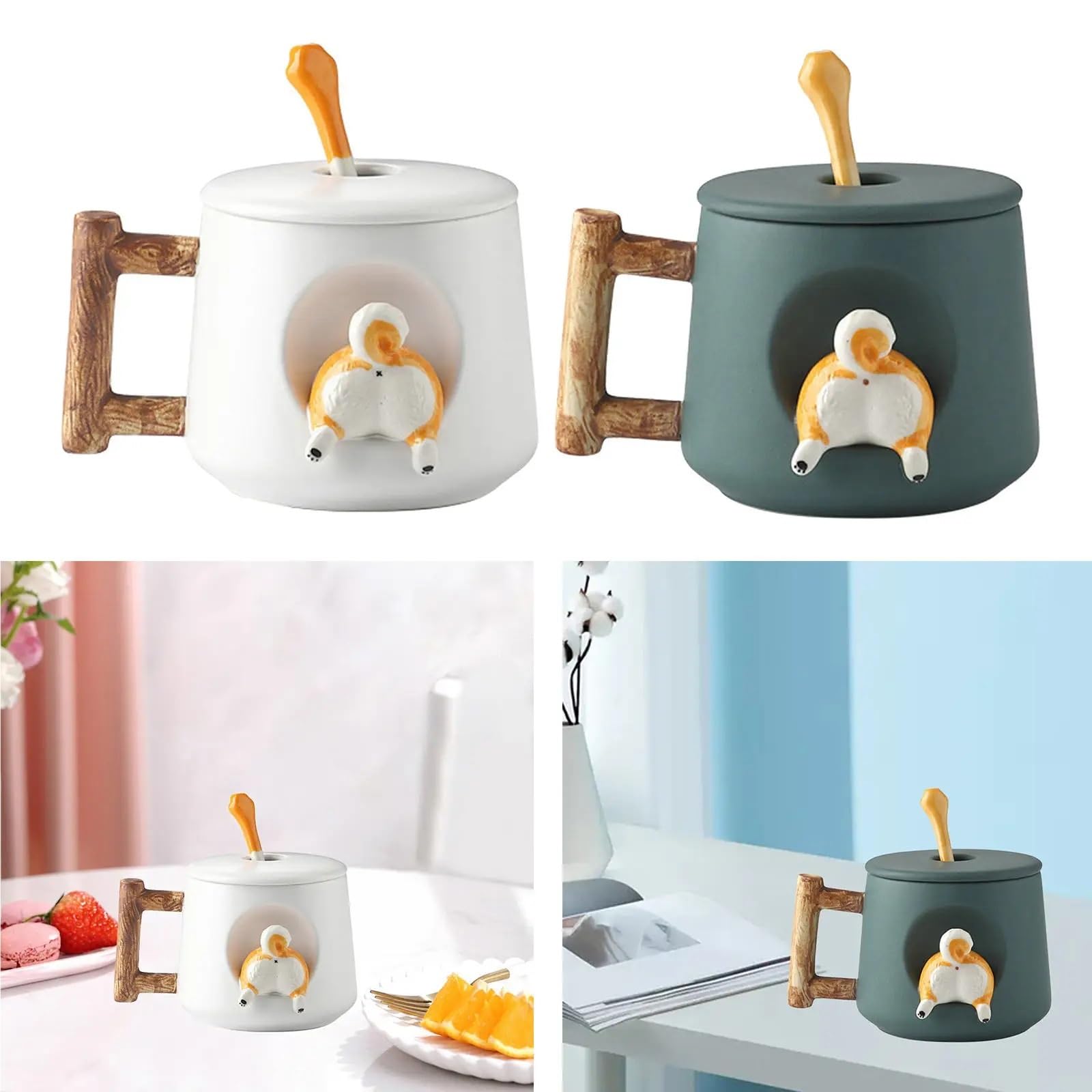2 uds 500ml Taza de cerámica a tope 3D con tapa cuchara novedad divertida cerveza té de la leche jugo beber taza for café con leche Para Boda