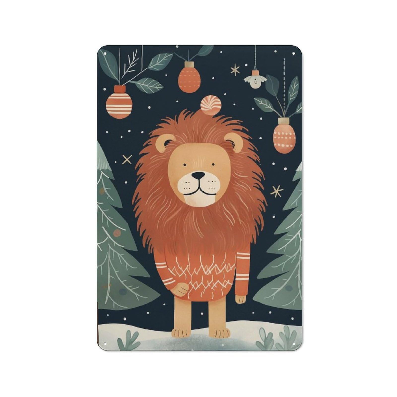 Junmoney Xmas Of Lion Friendly Cafe Metal Sign 30X20cm, Restaurant Wall Art For Coffee Bar, Small Shop Or Dining Room