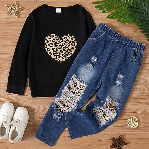 MVNB Crianças pequenas/grandes outono e inverno meninas manga longa gola redonda estampa de leopardo