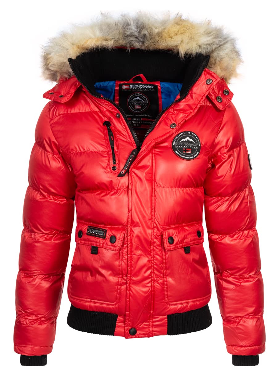 Geographical Norway Bugs Lady - Parka Longue Epaisse Chaude Femme Automne Hiver - Manteau Fin Capuche Fausse Fourure - Blouson Coupe Vent - Doudoune Elegante Femmes (Rouge XXL)