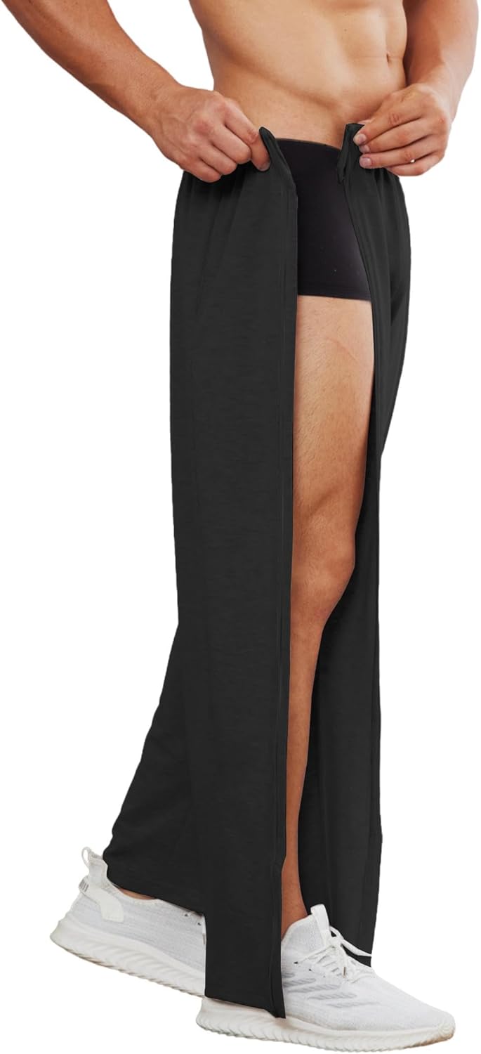 Deyeek Tear Away Pants for Men Full Zipper Legs Sweat Pants Mens Open Bottom Sweatpants Breakaway Cotton Post Surgery Pants - Image 4