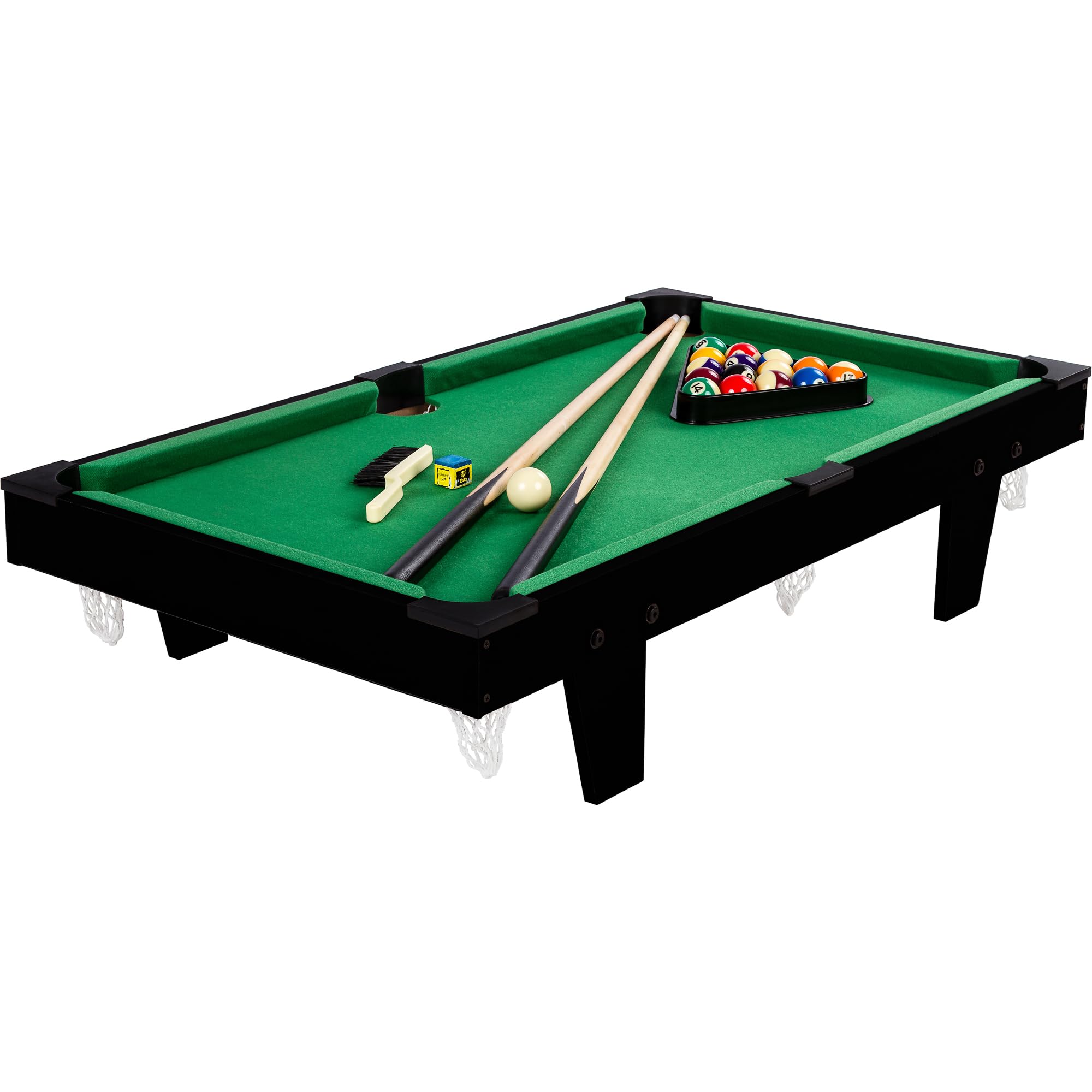 GAMES PLANET Mini tavolo da biliardo Micro incl. accessori (2 stecche, palle, triangolo, gesso, spazzola), 3 decori, dimensioni: 92 x 52 x 19 cm