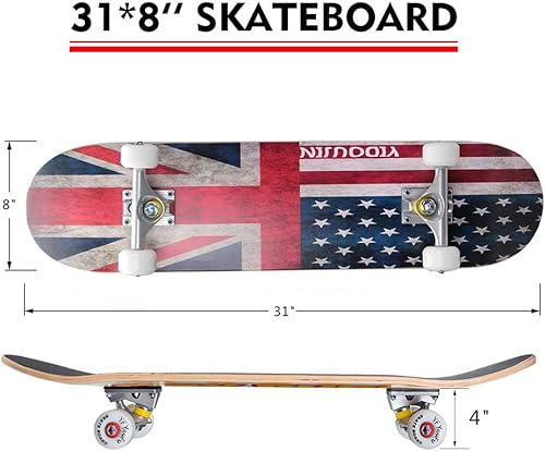 Miniatura 2 de YF youfu - Patineta completa de 31 pulgadas para niños, niñas, jóvenes, adultos, patineta cóncava de madera de arce canadiense de 7 capas