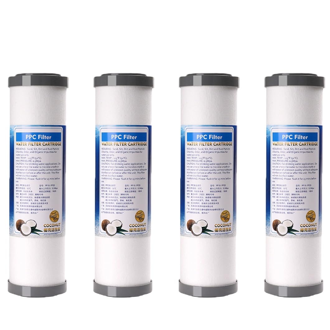 Lot 4 cartouches filtrantes composites PPC, mesurant 25,4 cm x 6,9 cm, avec une précision filtration 1 micron, cartouches filtrantes rechange d'eau domestique