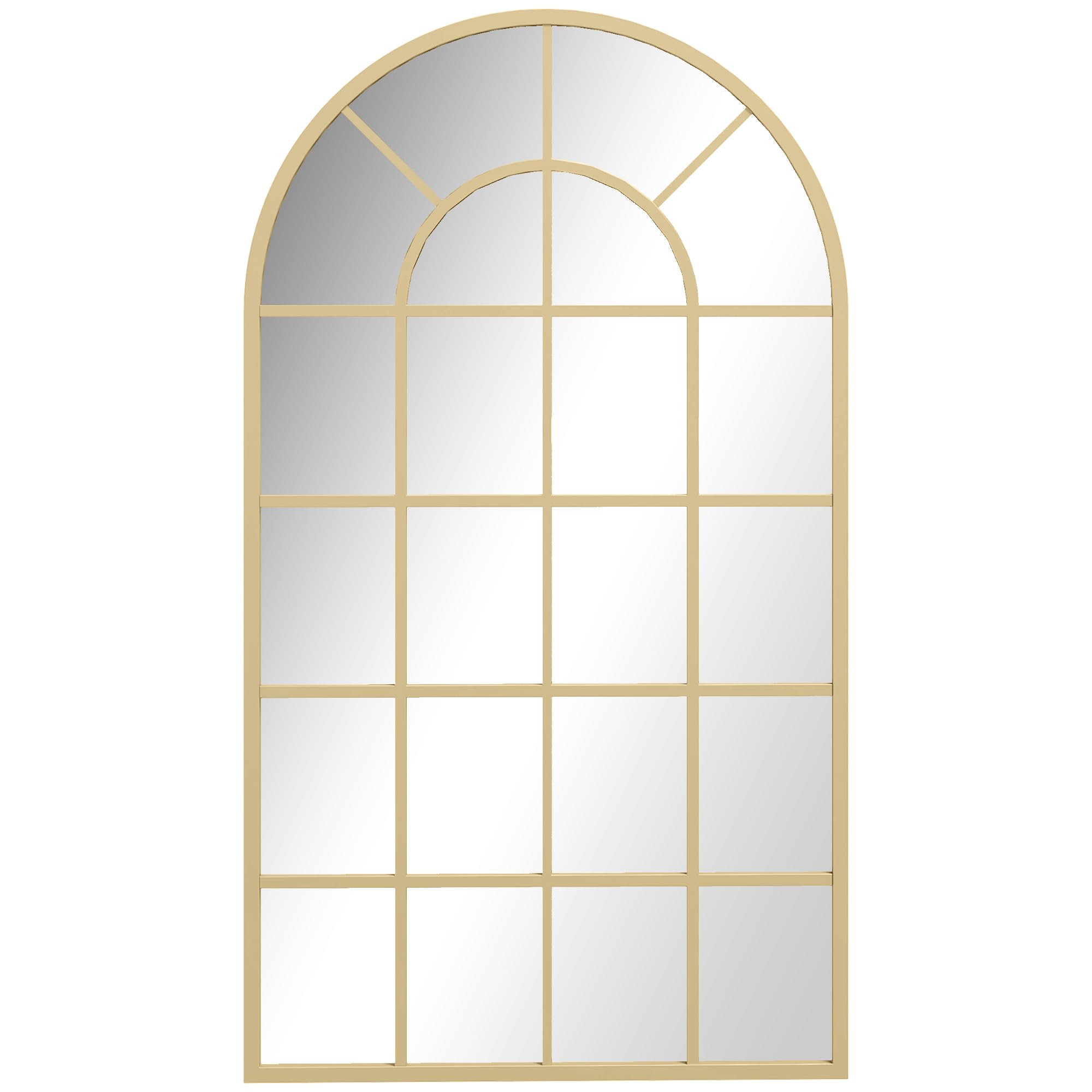Homcom Gold Tone Modern Arched Wall Mirror, 110 X 65 Cm Window Mirror For Living Room, Bedroom,