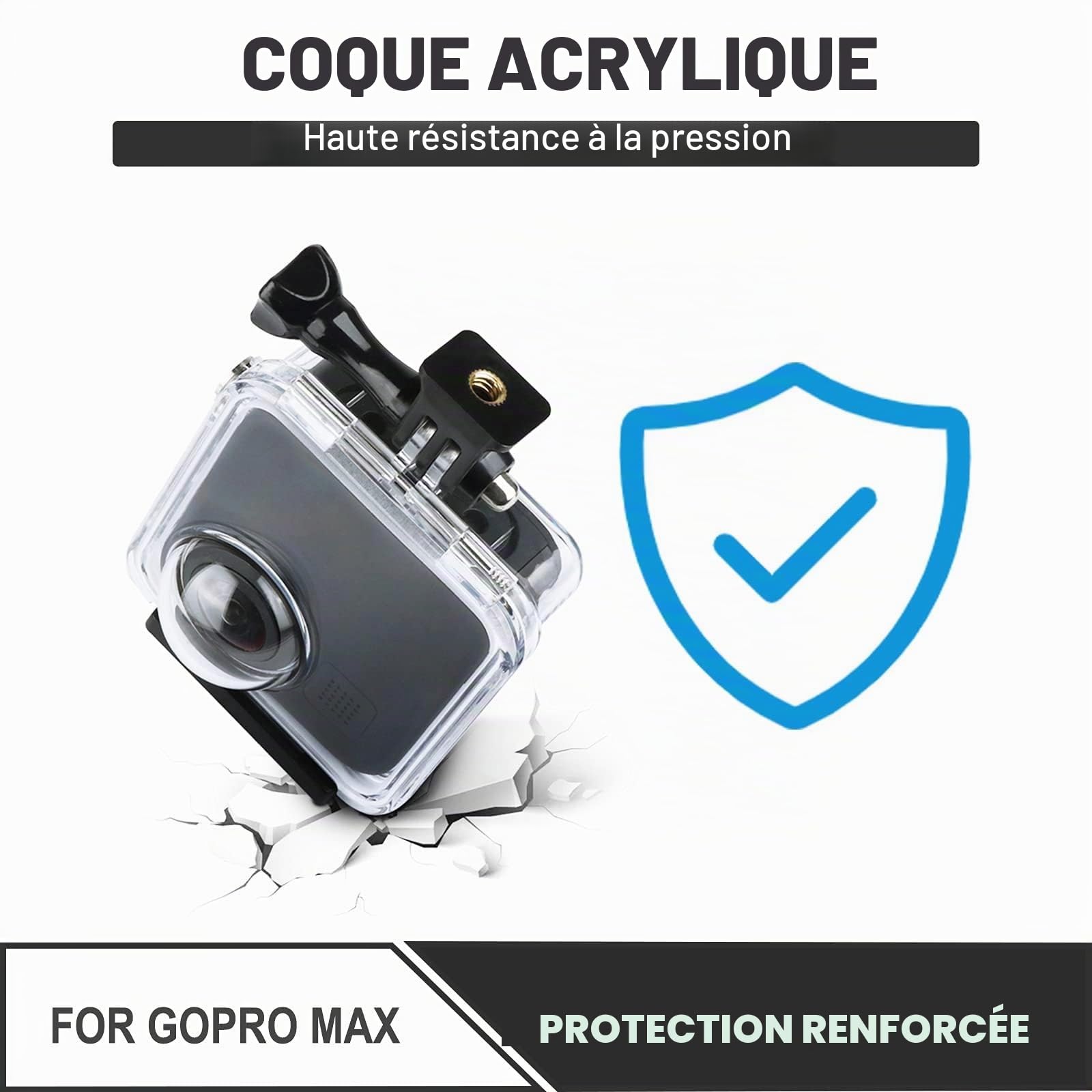 Boîtier étanche pour caméra d'action Gopro Max 40 m, avec support de montage
