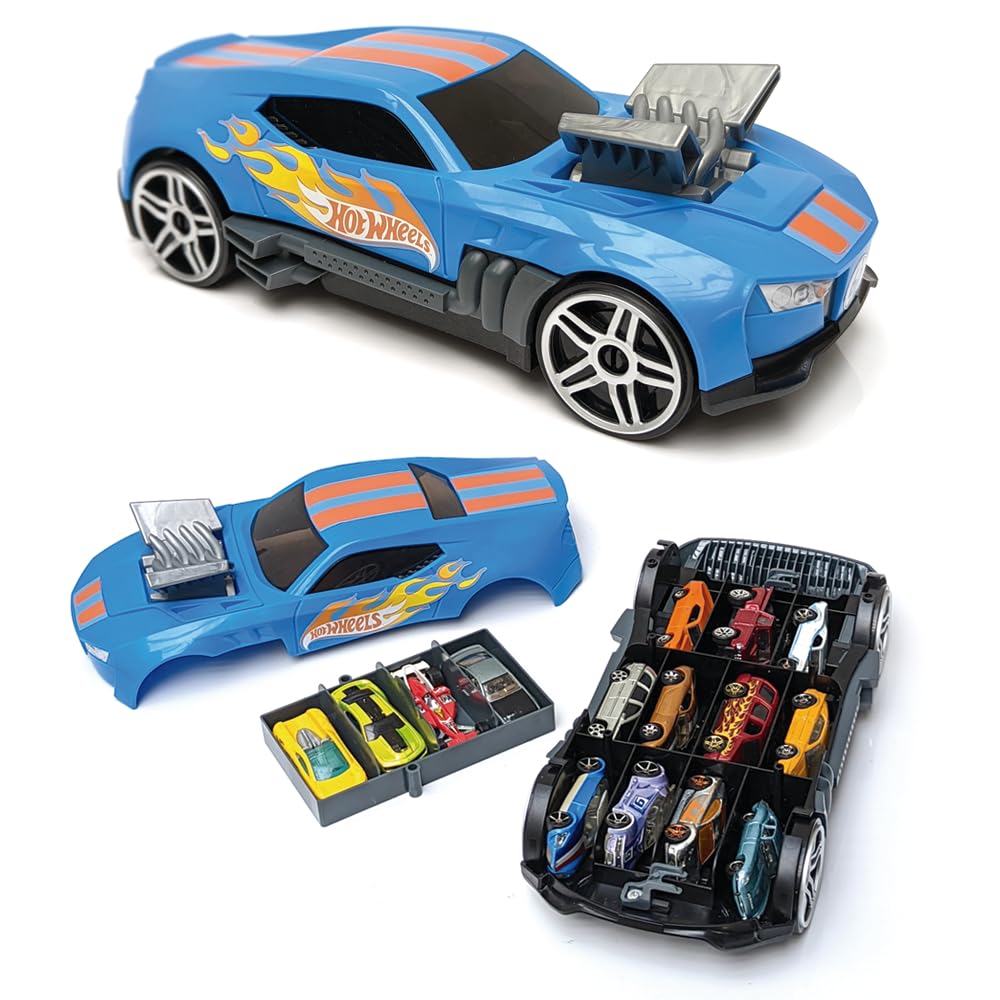 Hot Wheels Car Storage 2 in 1 Race N' Haul free wheel Case con manico retrattile – memorizza fino a 15 auto (auto non incluse)