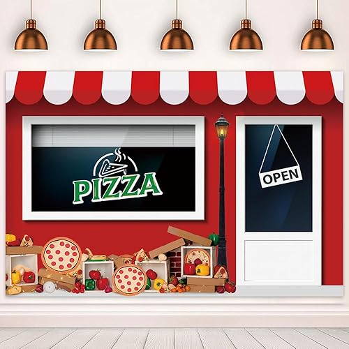 Telón de fondo de tienda de pizza de 7 x 5 pies para fotografía, tema de cocina para niños, fiesta de cumpleaños, baby shower, decoración de