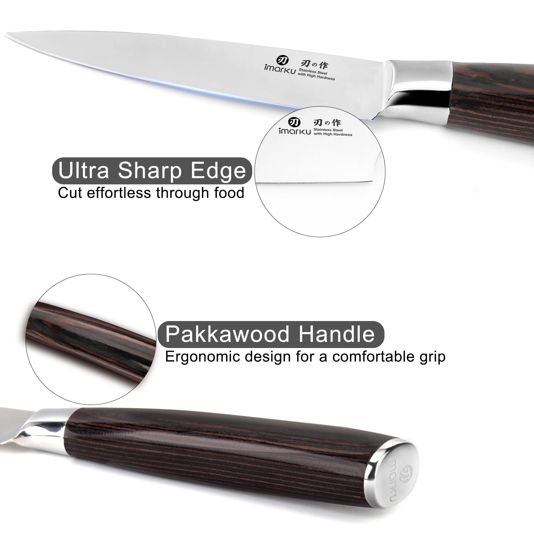 imarku Paring Knife - Paring Knives, 3.5 Inch Small Kitchen Knife - Japanese SUS440A Stainless Steel Fruit Knife, Ergonomic Pakkawood Handle, Ultra Sharp Knife, Unique Gifts for Men and Women