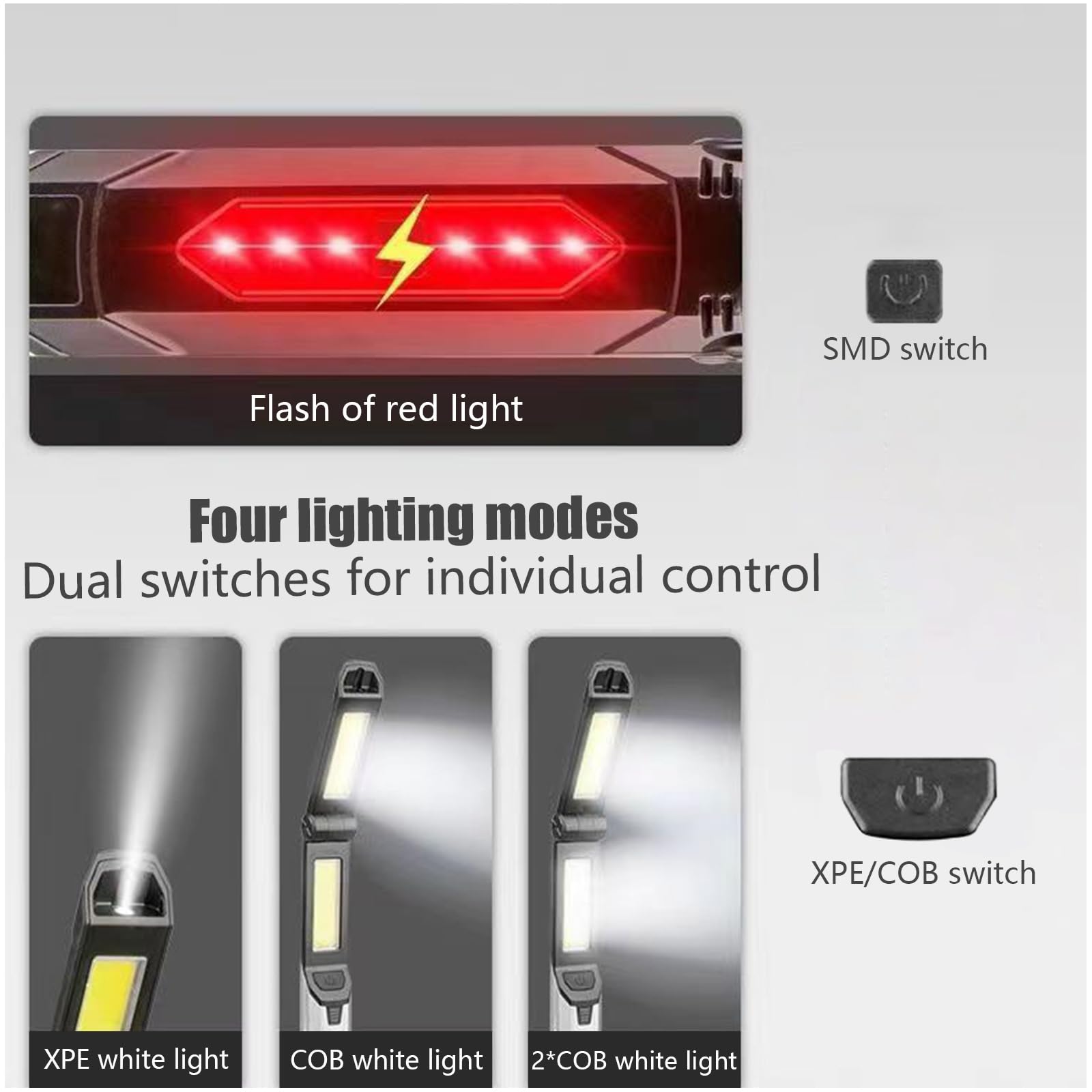 Linterna LED Recargable, Luz de Trabajo LED Plegable de 180° Linterna Taller LED Recargable de 1500 MAH Linterna de Trabajo COB LED con Base Magnética para Automóviles Cámping Emergencia