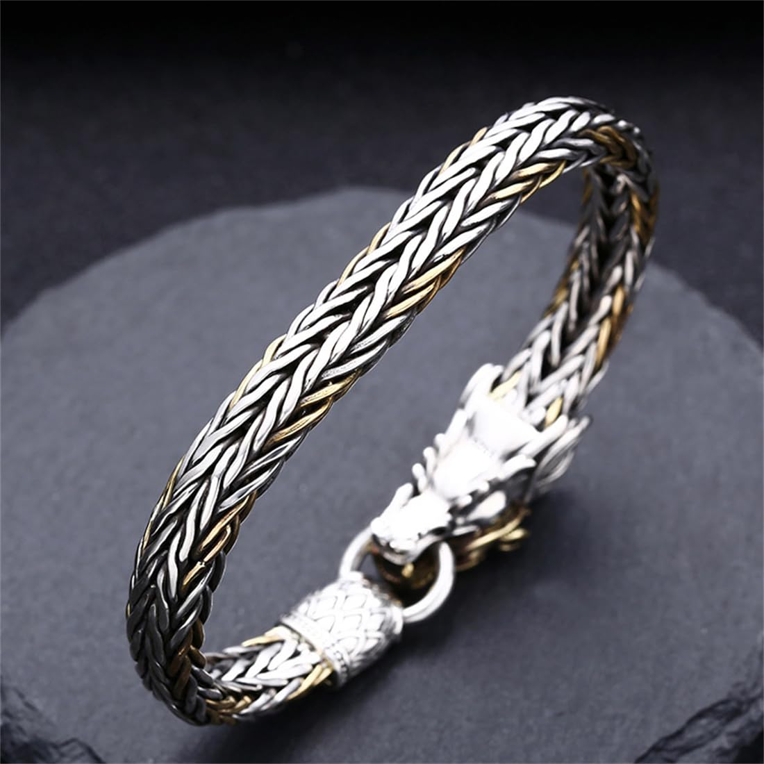 MOCHAMIK Handgewebtes Drachenarmband, personalisiertes Drachenarmband aus S925-Sterlingsilber für Herren