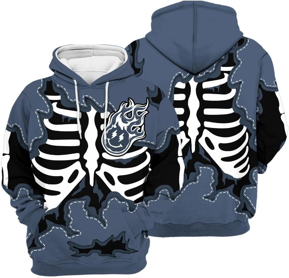 Dunkare Shirt to Match Low Diffused Blue 11s Streetwear 3D Hoodie, Skeleton Smiley Face All Over Print Unisex Hoodie