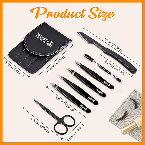 Miniatura 5 de TsMADDTs Pinzas profesionales de acero inoxidable para mujeres y hombres, paquete de 7 pinzas de precisión para cejas con tijeras curvadas y