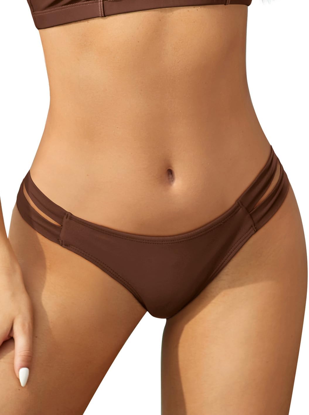 SHEKINI Bikini Bottoms Strappy Low Rise Brazilian Thong Sexy Swim Bottom for Women