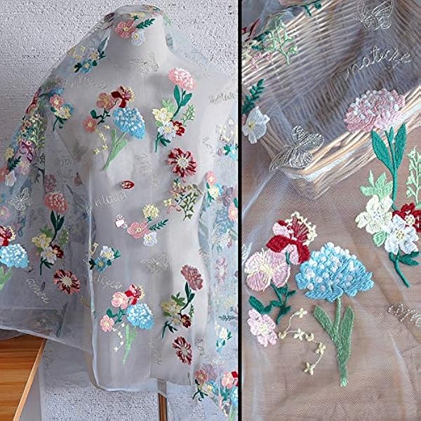 Vlinder Bloem Abrikoos Mesh Borduurwerk Tule Kant Stof DIY Kleding Rok Accessoires Zware Industrie Wateroplosbare Doek (Color : Light blue, Size : 130cmx100cm)