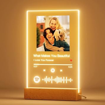 Custom Spotify Plaque Ideal Gifts for Him-Personalized Acrylic Song with Photo-Custom Picture Album Cover Scannable Spotif Code Night Light,Customized Gifts for Girlfriend Boyfriend