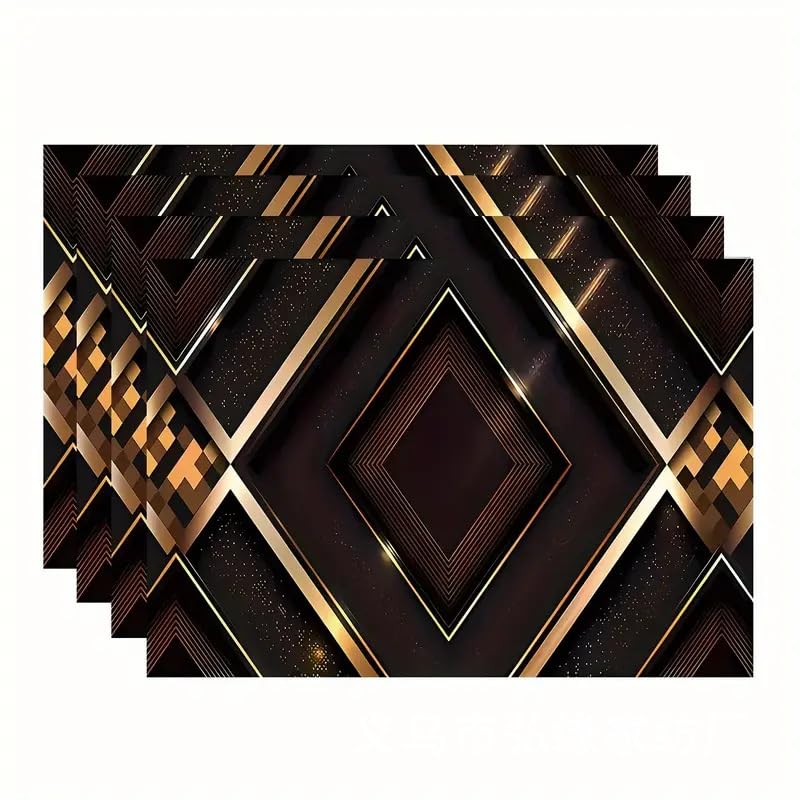 Tischsets Abwaschbar Schwarzes Gold Platzsets Abwaschbar 6Er Set rutschfest Platzmatte Flachs Tischsets Platzset Hitzebeständig Tischsets Platzsets Tischunterlage Esstisch Tischuntersetzer