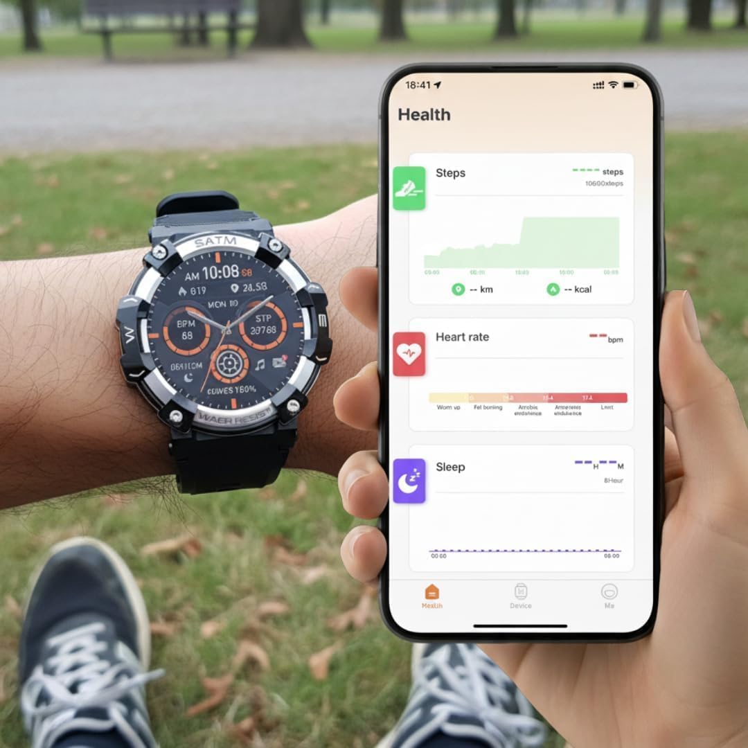 TitanPG – Smartwatch Táctico Militar, Resistente al Agua y Golpes, Monitoreo de Salud 24/7 (Ritmo Cardíaco, Presión, Oxígeno y Sueño)