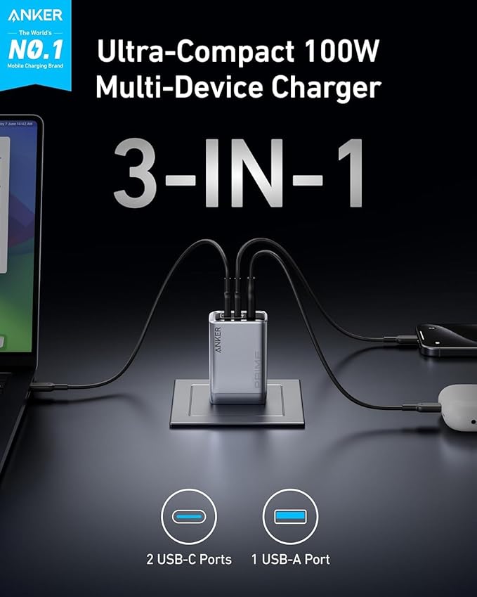 Cargador Anker Prime 100W GaN USB-C 3 Puertos Negro miniatura 2