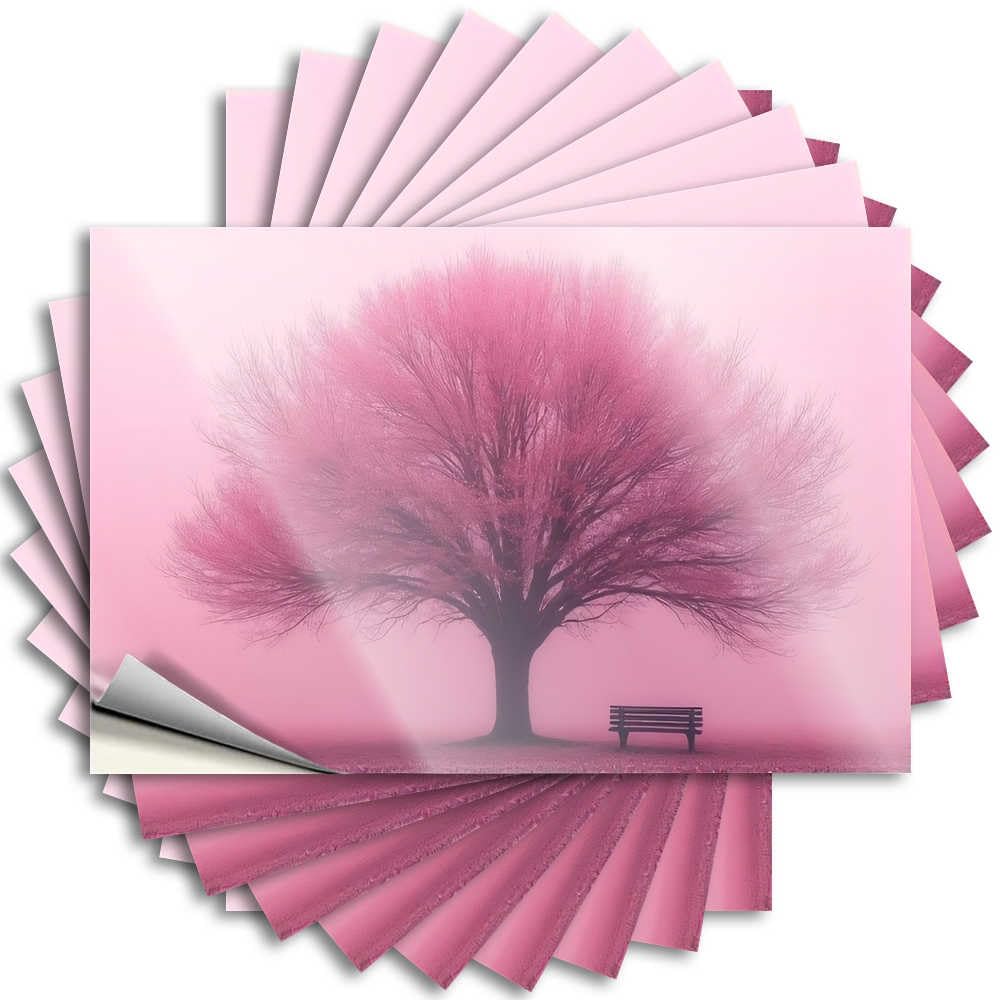 Tattoo Cover Summer Lonely Bench Under The Pink Tree for Math - Country Easy Peel Removable(12X18CM)