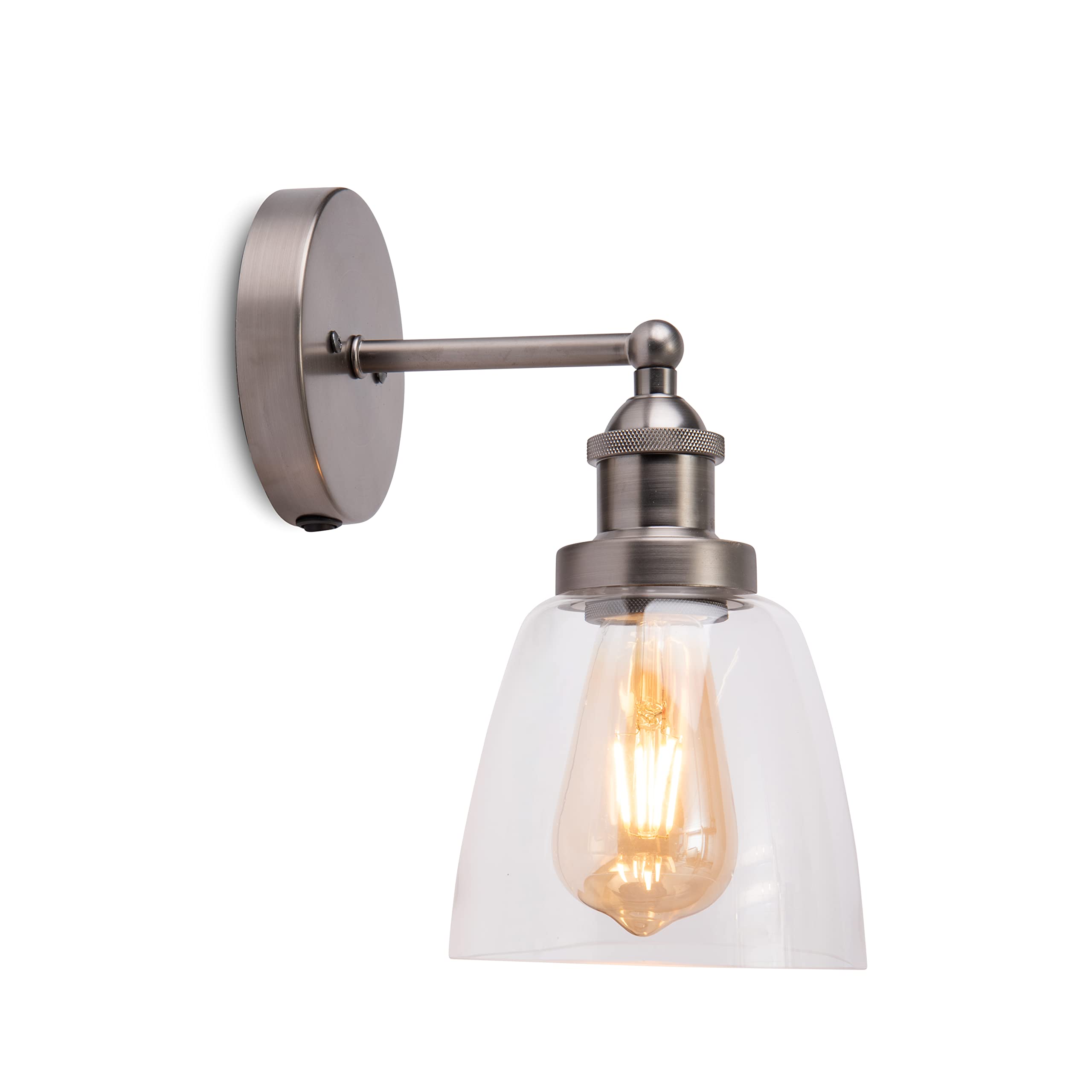Lighting Supermarket Pewter Echo Industrial Style Modern Switched Wall Light - Clear Glass Shade