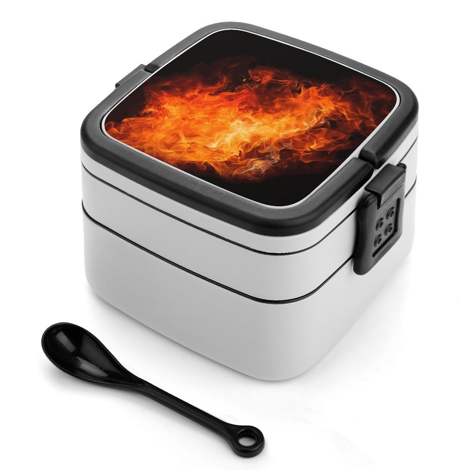 FekiLoot Roaring Flame Bento Box Adult Lunch Box Sealed Bento Lunch Boxes with Spoon Sturdy Double Layer Bento Boxes Snap-on Design Leak Proof Lunch Containers Ideal for Work