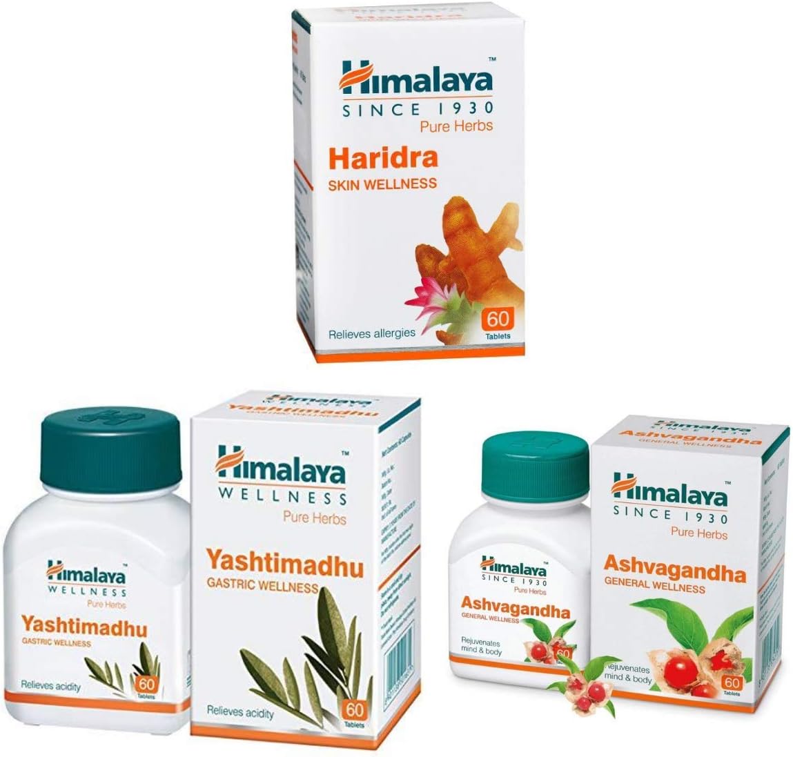 Himalaya Combo Pack of Ashvagandha With Yastimadhu And Haridra(60 Tablets Each) By Estore4u
