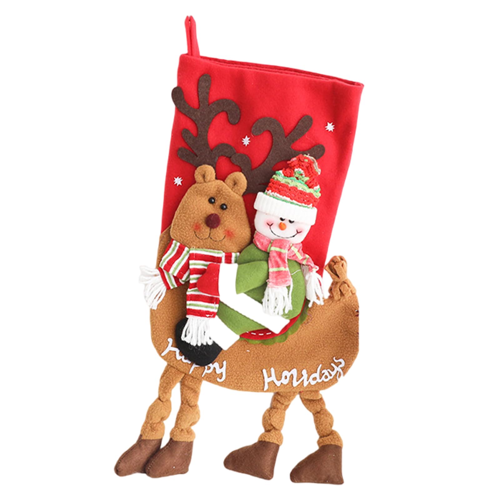 Carotoe Elk Hugging Snowman Present Bag Large Santa Head/Snowman/Deer Christmas Stocking For Family Celebration Indoor And Outdoor Decoration Holiday Accessories