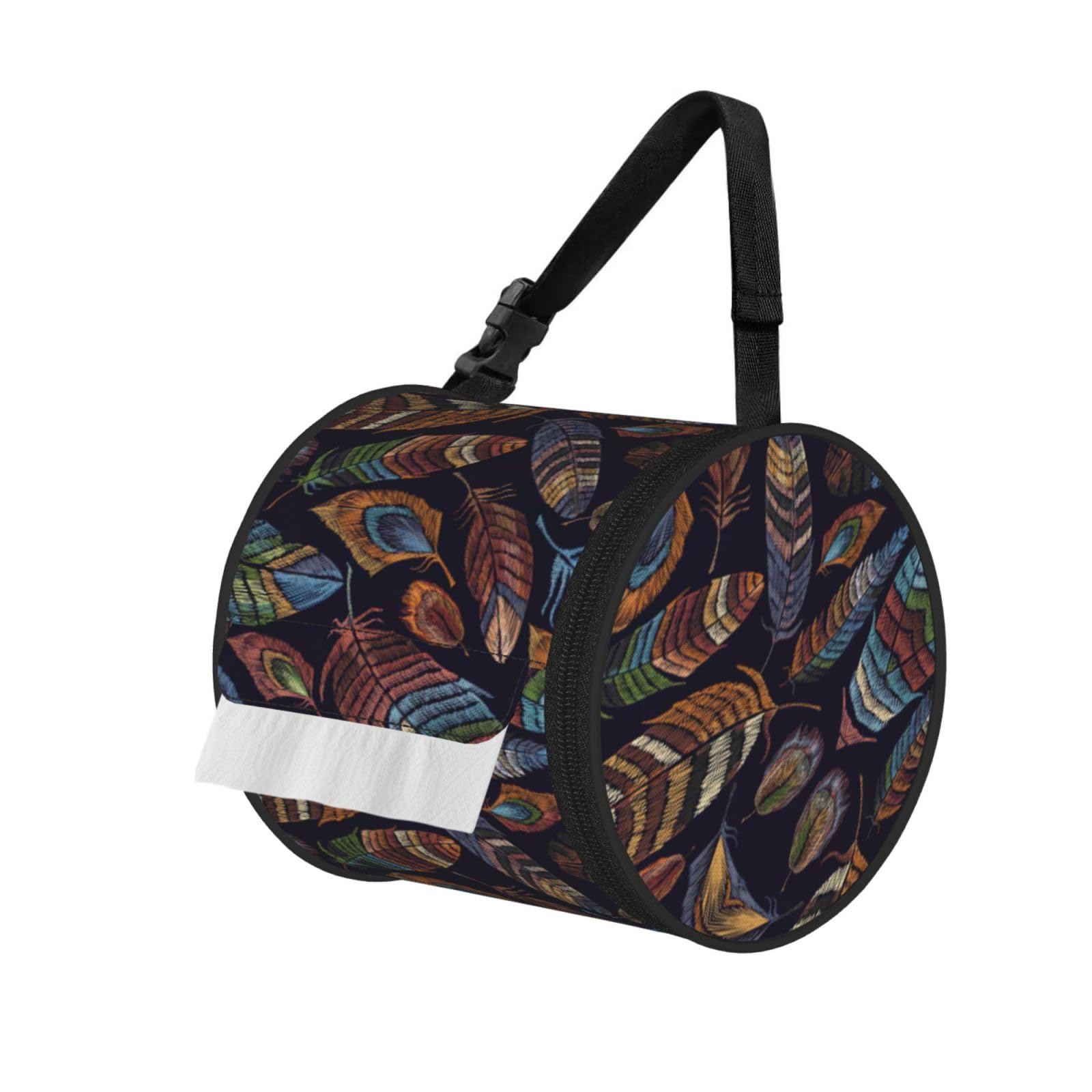 Peacock feather Printed Roll Paper Carrier Bag, Foldable Oxford Cloth Tissue Case for Camping Hiking Backpack