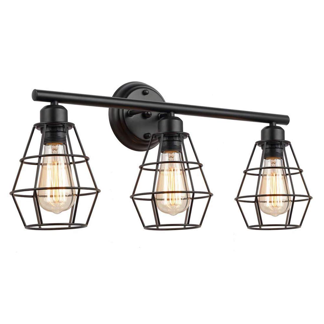 MOCHAMIK Vintage Industrial Black Finish Vanity 3 Oprawa oświetleniowa z metalowym drucianym kloszem E27 Uchwyt lampy Kinkiet ścienny Oświetlenie do pokoju proszkowego Garderoba Przedpokój do sypialni