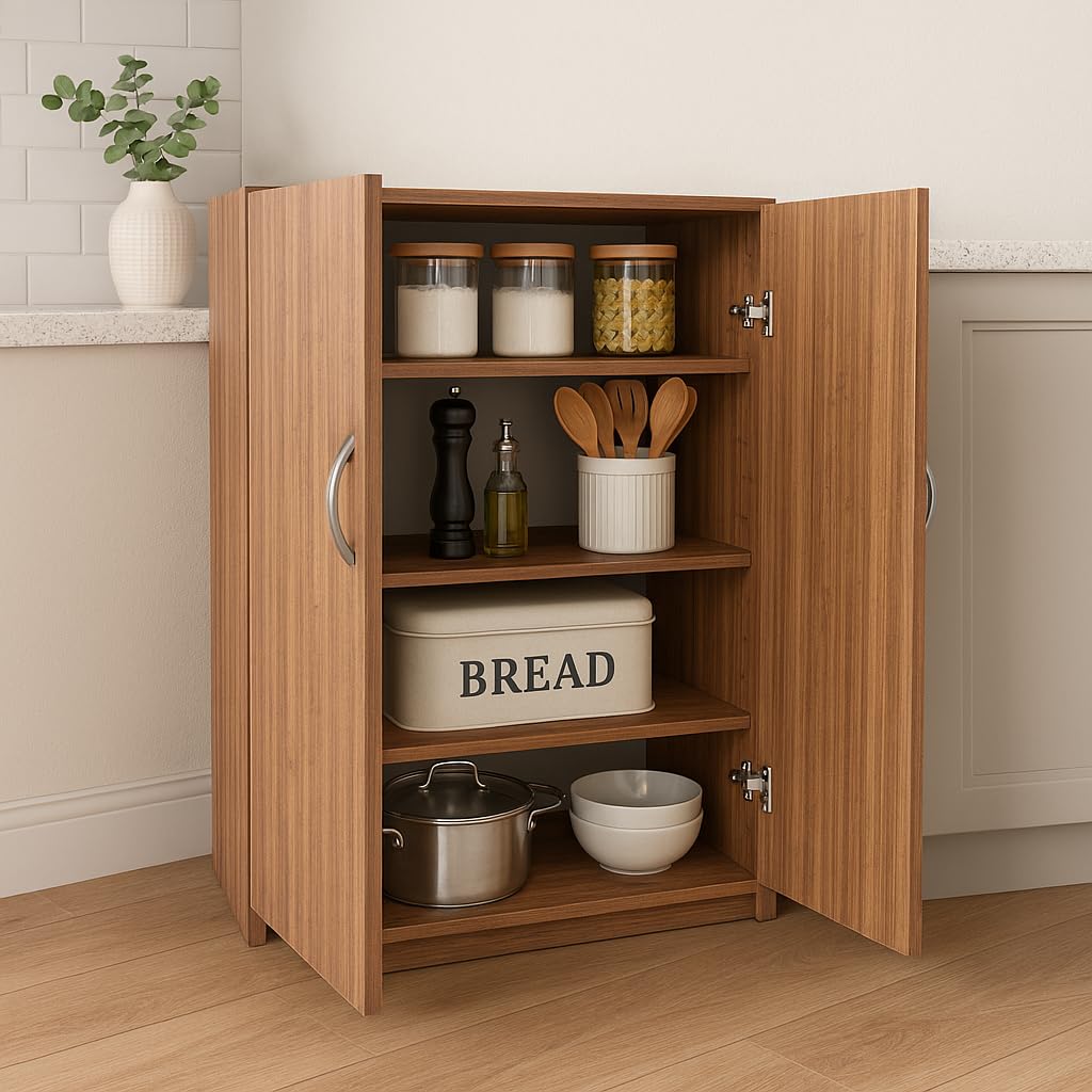 NITYAM Modern Wooden Kitchen Cabinets Storage Racks Almari with 2 Door, 3 Shelf Rack, Kitchen Storage Organiser Boxes, Crockery Cabinet (Color-Cherry Pine)-image-27